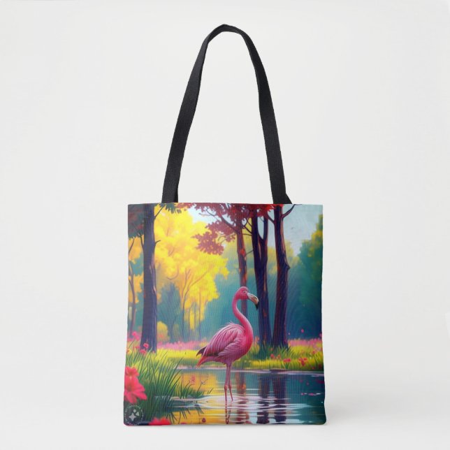 Tote Bag Flamant debout dans le lac-36547 (Devant)