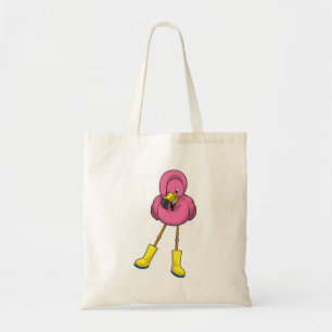 Tote Bag Flamant rose à la pluie avec bottes en caoutchouc
