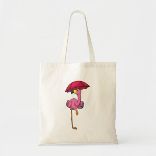 Tote Bag Flamant rose à la pluie avec parapluie