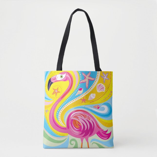 Tote Bag Flamant rose avec étoile de mer (Devant)