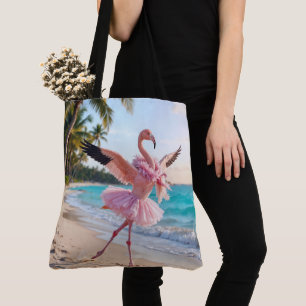 Tote Bag Flamant Rose Ballerine Dans Un Tutu Rose Sur La Pl