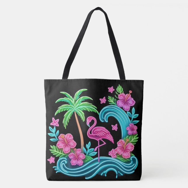 Tote Bag Flamant rose de néon tropical (Devant)