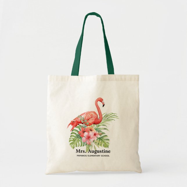 Tote Bag Flamant Rose Enseignant Personnalisé École (Devant)