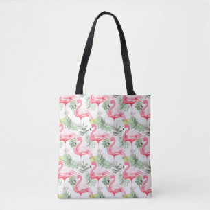 Tote Bag Flamant rose et Feuilles colorés tropicaux