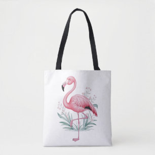Tote Bag Flamant rose et fleurs