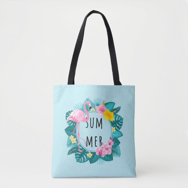 Tote Bag Flamant rose floral Bliss été (Devant)