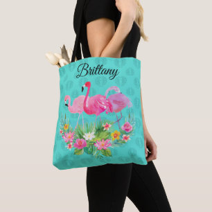 Tote Bag Flamant rose floral de l'île tropicale