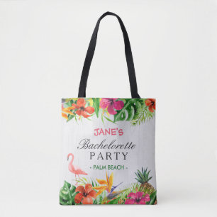 Tote Bag Flamant rose floral tropical Mariée Bachelorette P
