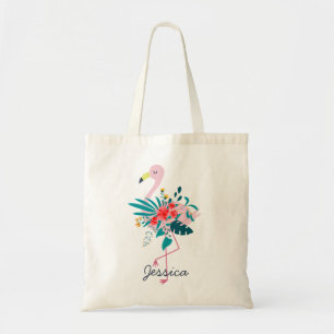 Tote Bag Flamant rose floral tropical mignon