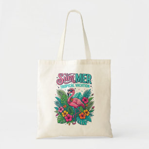 Tote Bag Flamant Rose Floral Tropical - vacances d'été