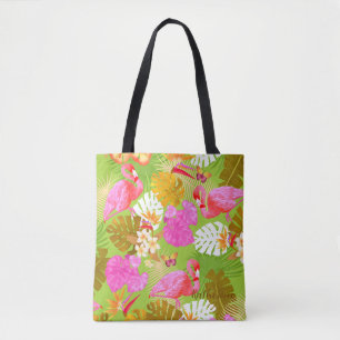 Tote Bag Flamant rose Jardin Vert clair