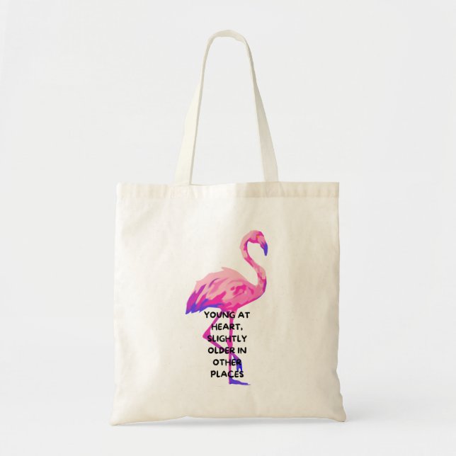 Tote Bag Flamant rose Jeune Au Coeur Drôle Dire Citation (Devant)