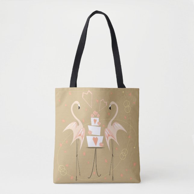 Tote Bag Flamant rose Mariage poche arrière (Devant)