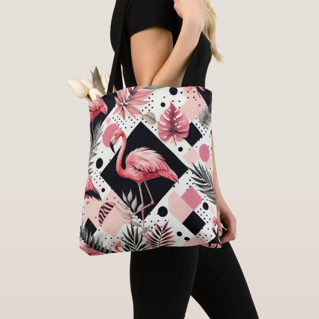 Tote Bag Flamant rose mignon géométrique (De près)