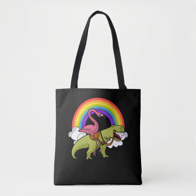 Tote Bag Flamant rose Oiseau équitation T-Rex Dinosaur arc- (Devant)