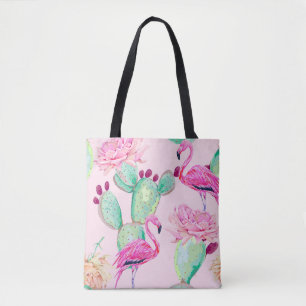 Tote Bag flamant rose, oiseaux exotiques, fleurs douces, ro