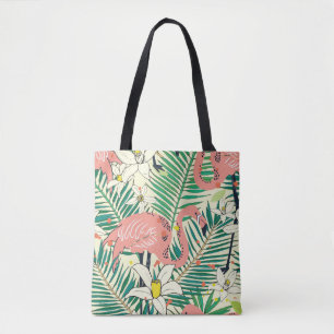 Tote Bag Flamant rose Palm Feuilles : Vintage tropical