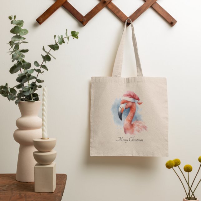 Tote Bag Flamant rose père Noël Snowbird, personnalisé (Créateur téléchargé)
