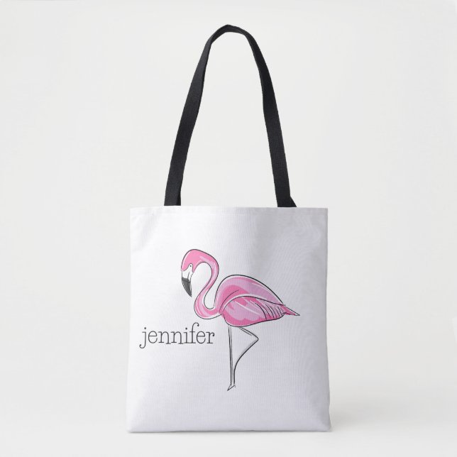 Tote Bag Flamant Rose Préparé Personnalisé (Devant)