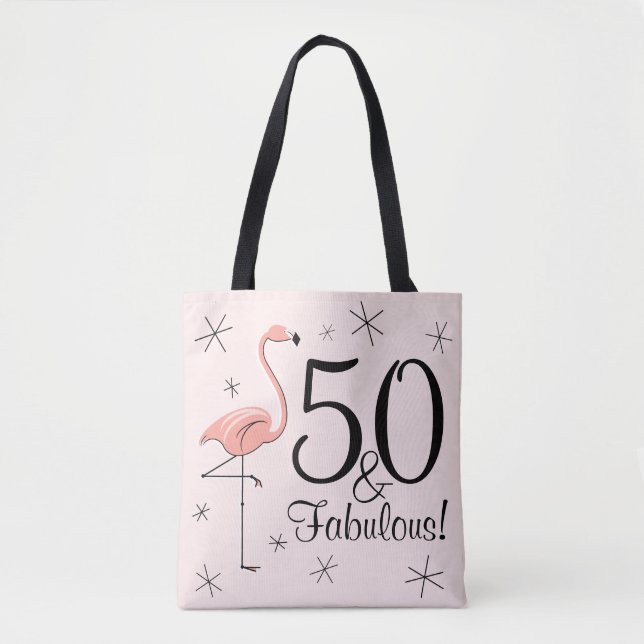 Tote Bag Flamant rose rose '50 et fabuleux !' sur tout le s (Devant)