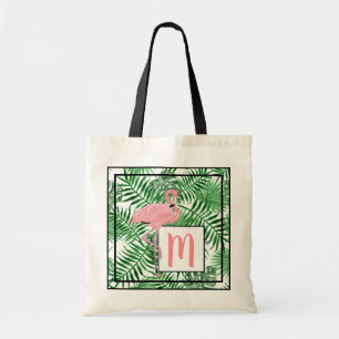 Tote Bag Flamant rose rose clair monogramme personnalisé Aq