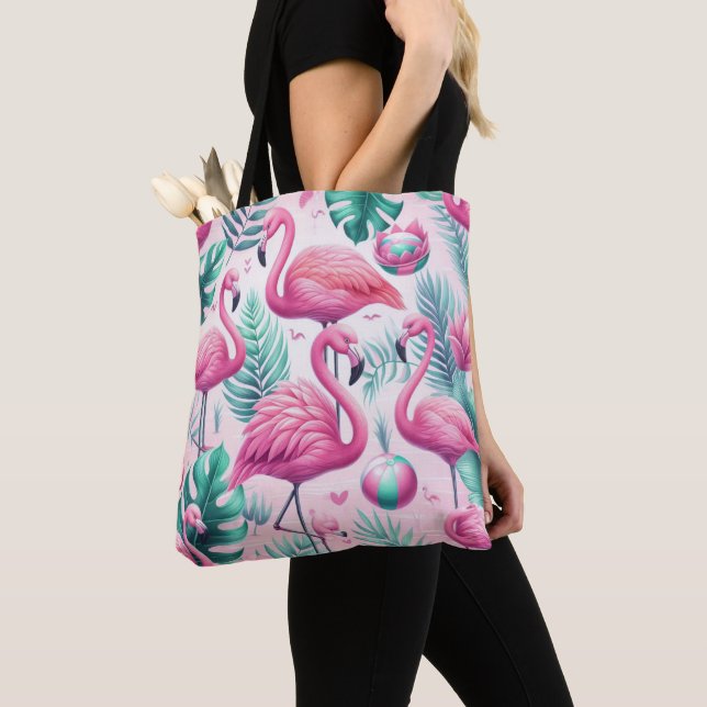 Tote Bag Flamant rose rose Conception tropicale (De près)