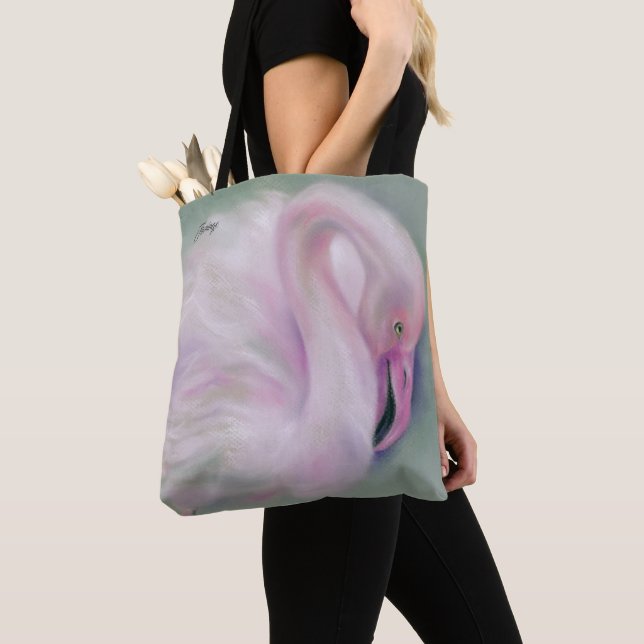 Tote Bag Flamant rose rose doux Pastel Personnalisé (De près)