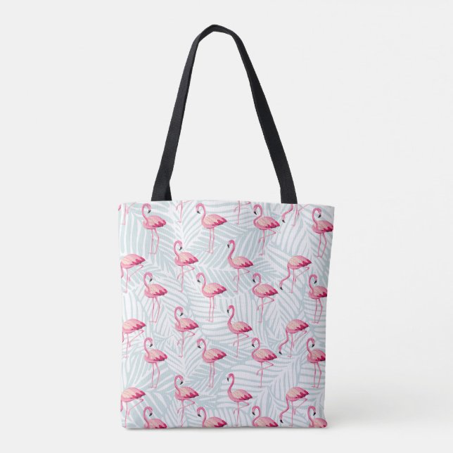 Tote Bag Flamant rose rose et Feuilles de palme - Cute (Dos)