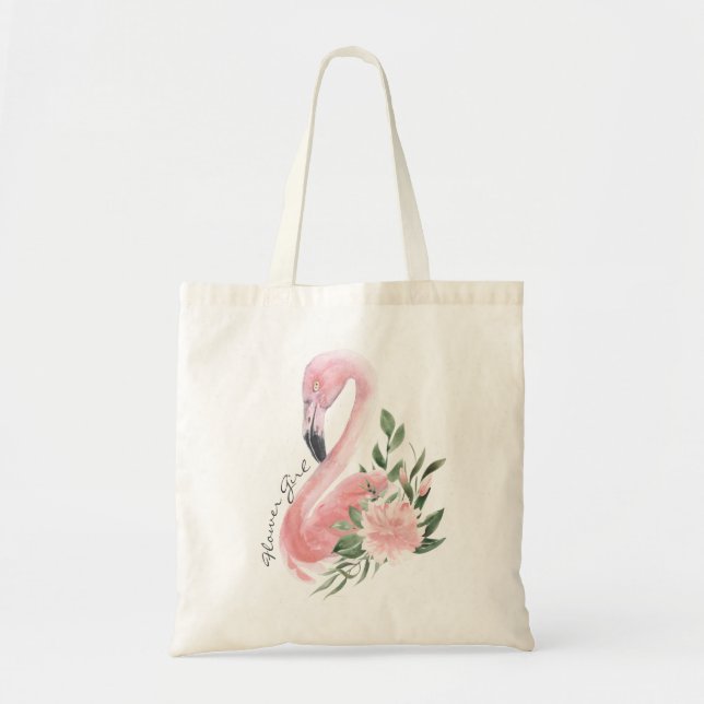 Tote Bag Flamant rose rose Fleur Mariage Tropical (Devant)