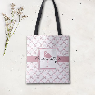 Tote Bag Flamant rose rose rosé Vague Art déco personnalisé