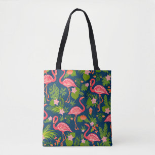 Tote Bag Flamant rose rose : Turquoise rayé Vintage