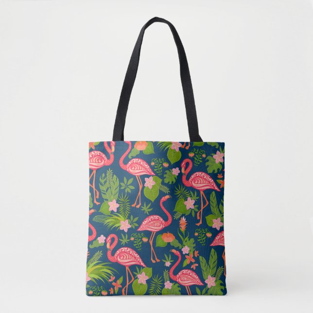 Tote Bag Flamant rose rose : Turquoise rayé Vintage (Devant)