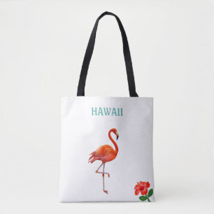 Tote Bag Flamant rose rouge et fleur d'Hibiscus