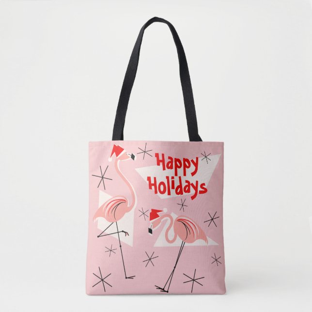 Tote Bag Flamant rose Santas Pink Joyeuses vacances partout (Devant)