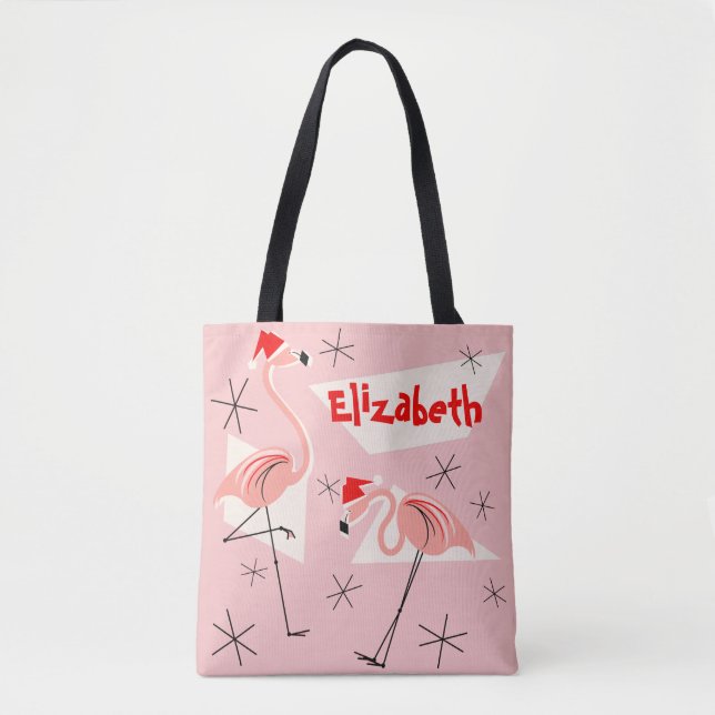 Tote Bag Flamant rose Santas Pink Nom partout (Devant)