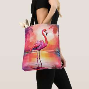 Tote Bag Flamant rose tropicale dynamique