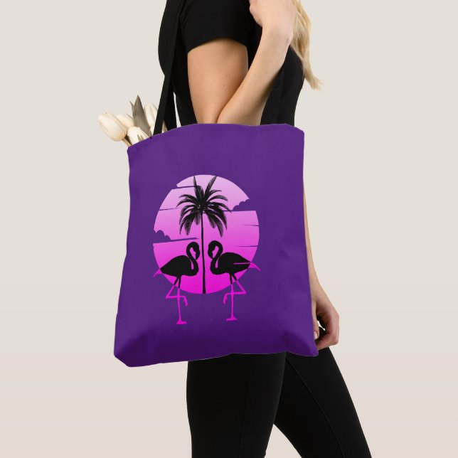 Tote Bag Flamants à silhouette rose Oiseau (De près)