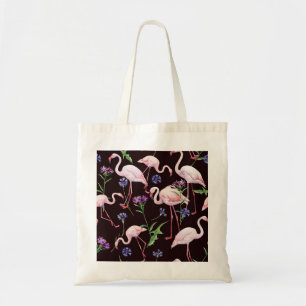 Tote Bag Flamants d'aquarelle et fleurs sauvages motif.