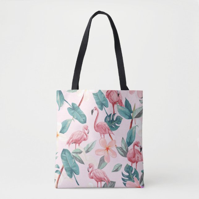 Tote Bag flamants et fleurs tropicales sans soudure illustr (Devant)