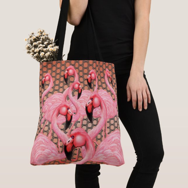 Tote Bag Flamants roses de parade avec Pois (De près)