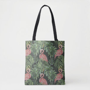 Tote Bag Flamants roses, motif vintage tropical.
