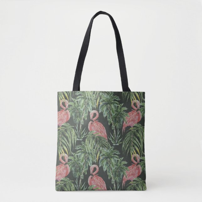 Tote Bag Flamants roses, motif vintage tropical. (Devant)