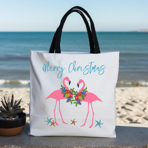 Tote Bag Flamants roses Noël Salutation Blue Starfish