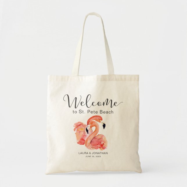Tote Bag Flamants roses Rose Beach Mariage Bienvenue (Devant)
