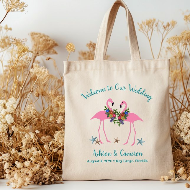 Tote Bag Flamants roses roses Mariage de bienvenue (Créateur téléchargé)