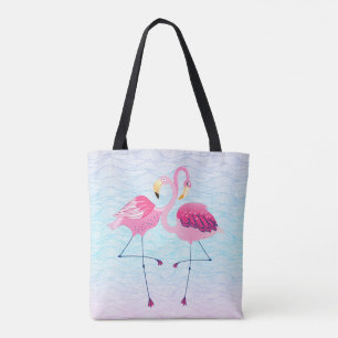 Tote Bag Flamants roses roses mignons Motif de vagues d'eau