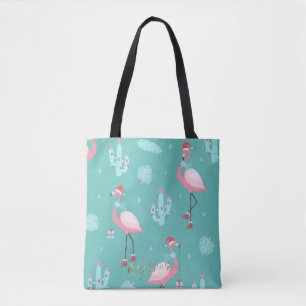 Tote Bag Flamants roses Santa Hat présente des flocons de n