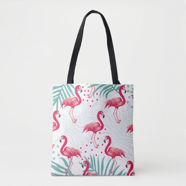 Tote Bag Flamingo tropical et feuille, motif d'été. (Devant)