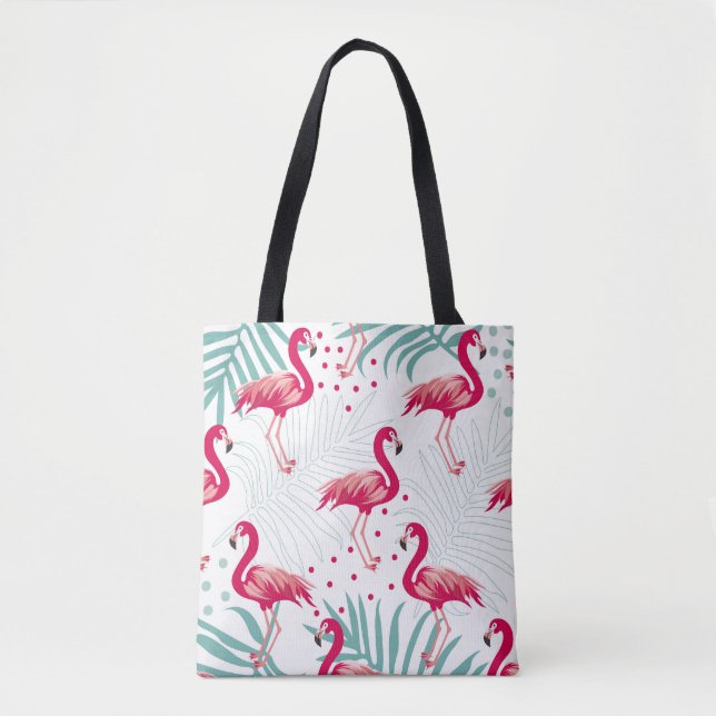 Tote Bag Flamingo tropical et feuille, motif d'été. (Devant)