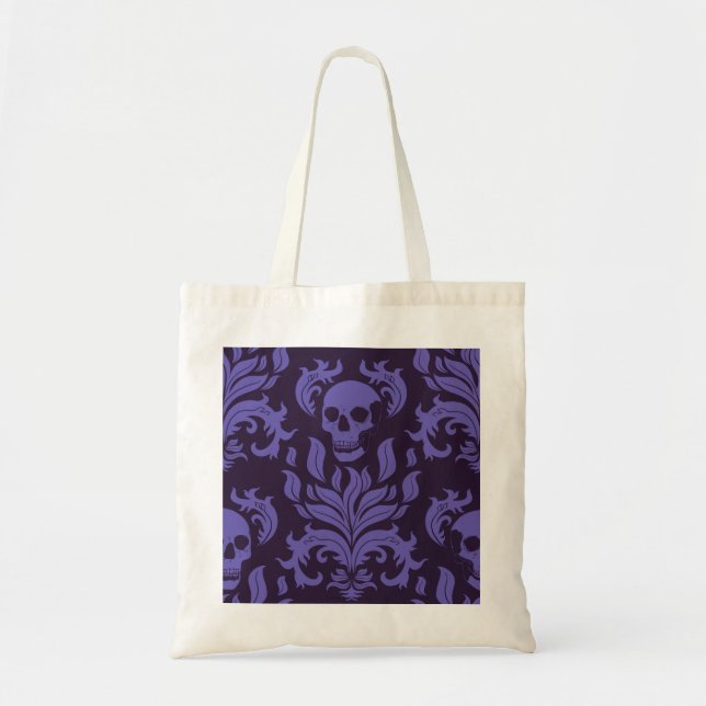 Tote Bag Flamme crânienne Damas dans les tons moody violet (Devant)
